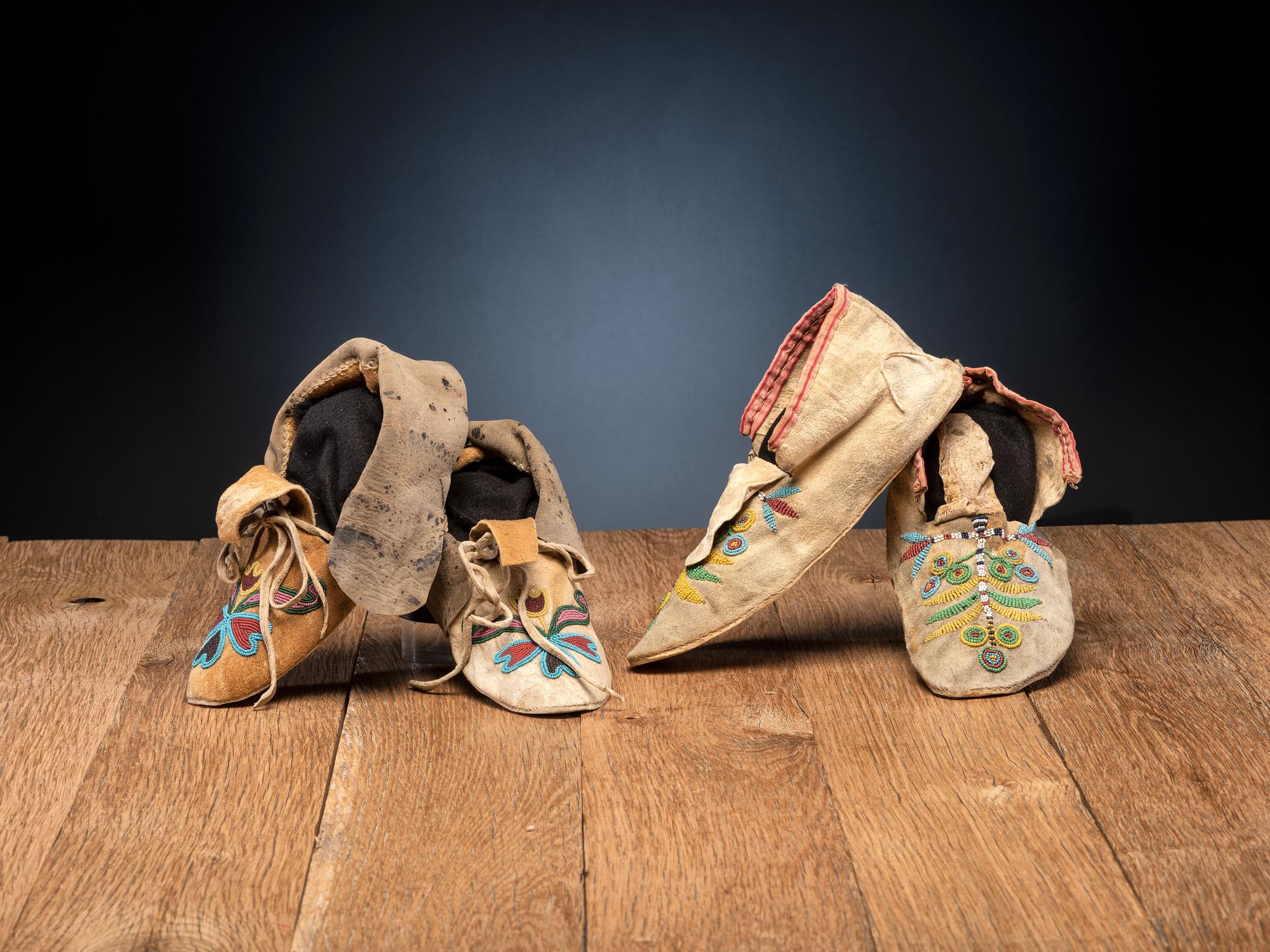 Santee Sioux and Apsáalooke Beaded Hide Moccasins