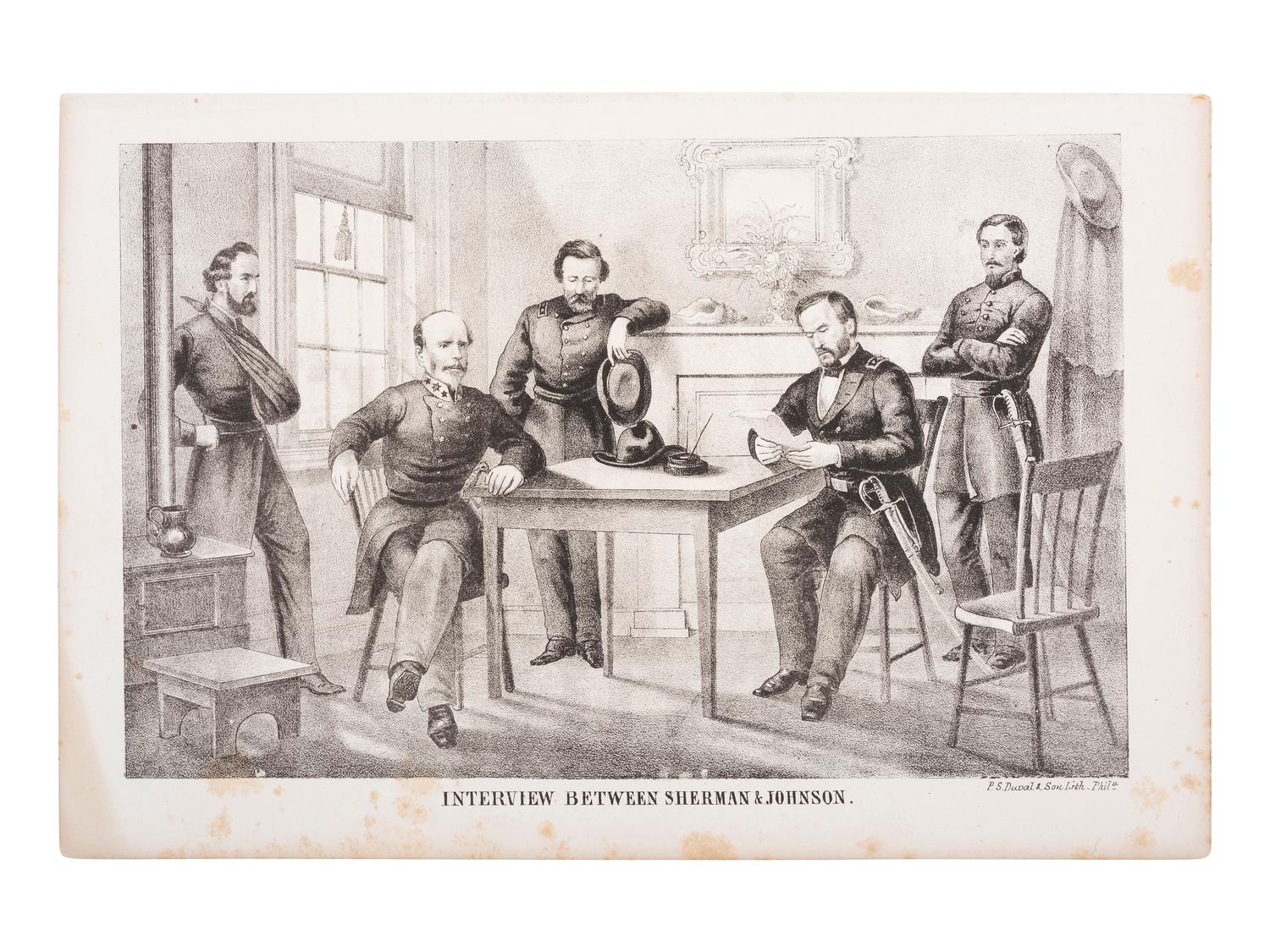 [CIVIL WAR]. Interview between Sherman & Johnson [sic]. Philadelphia: P.S. Duval & Son, Lith., [1865].