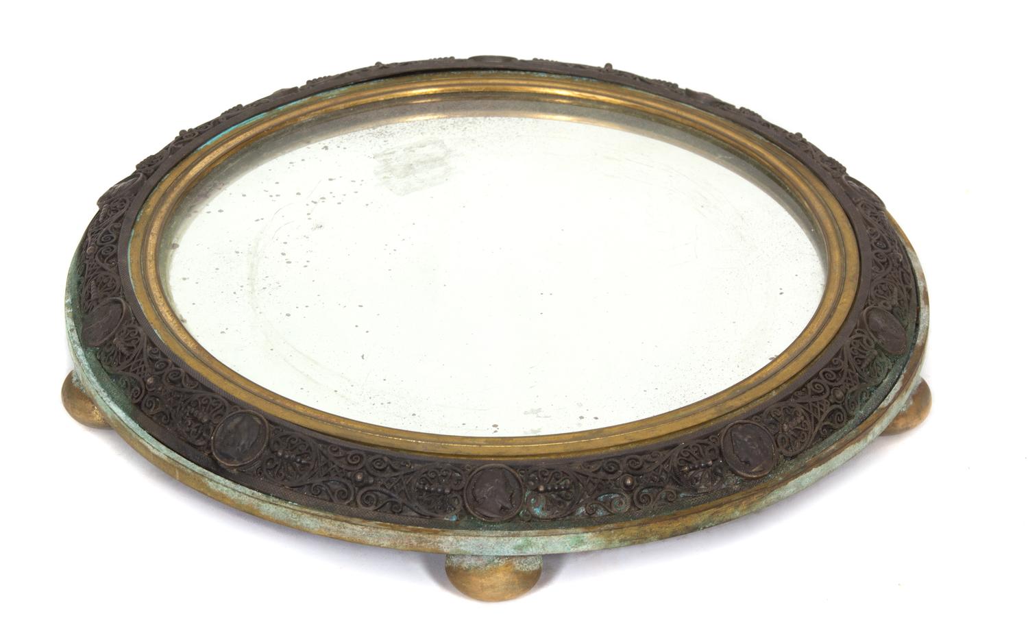 A Continental Bronze Plateau with Mirrored Top Diameter 11 1/4 inches. — 19TH CENTURY