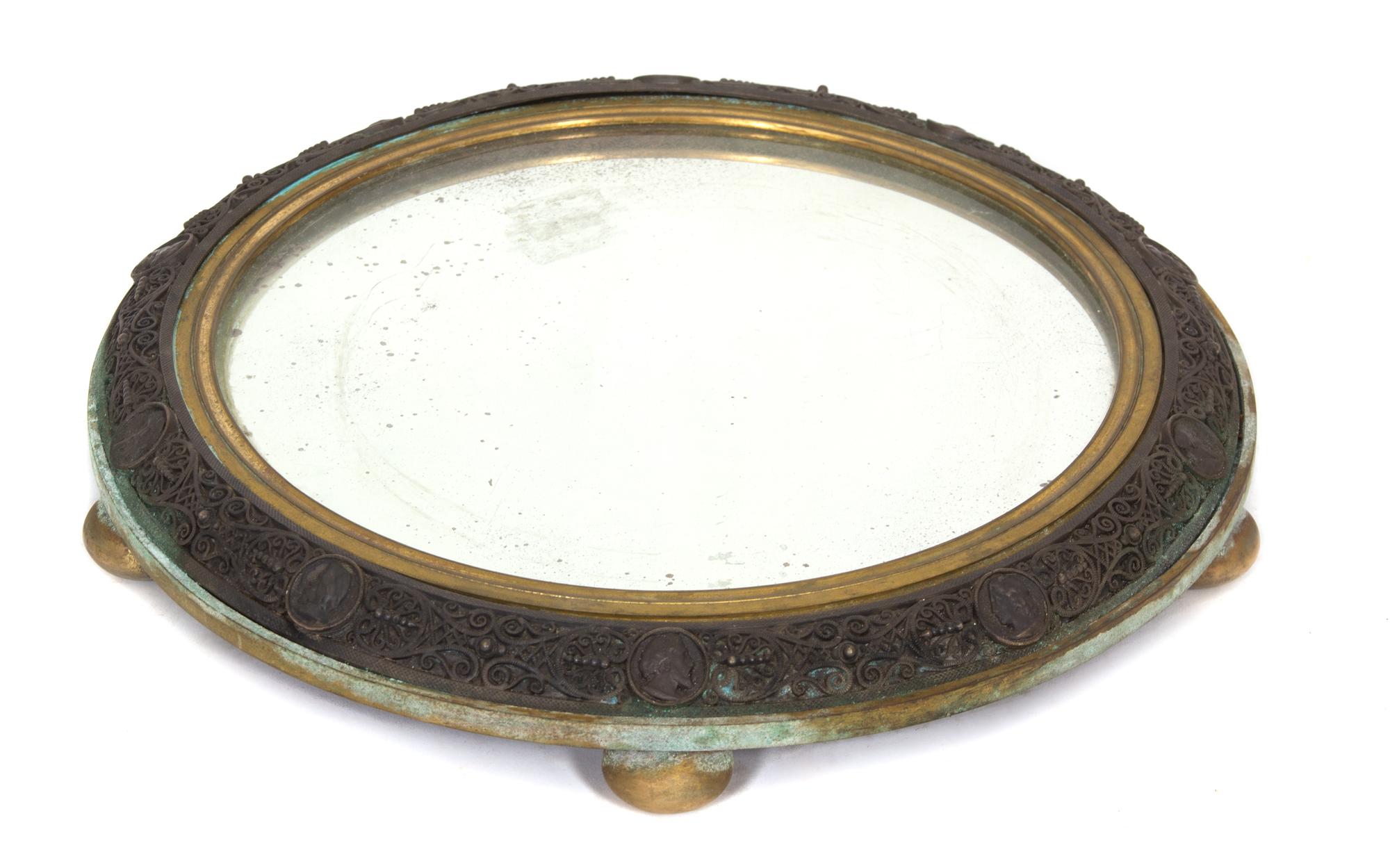 A Continental Bronze Plateau with Mirrored Top Diameter 11 1/4 inches. — 19TH CENTURY