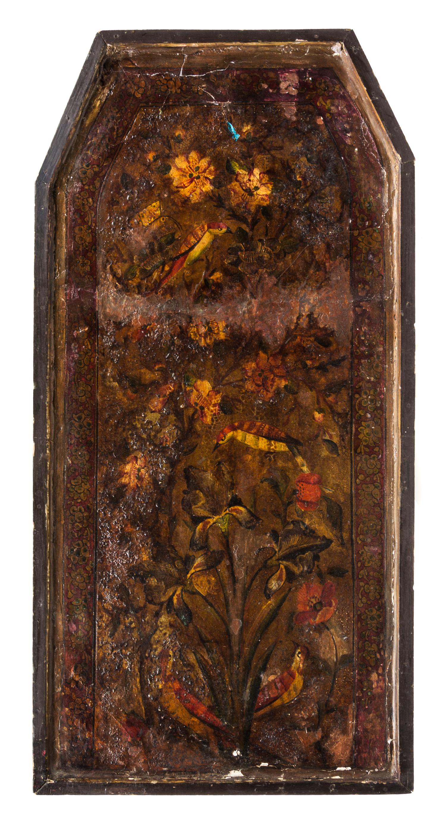 A Persian Painted Gesso Panel Height 29 x width 14 inches. — QAJAR PERIOD