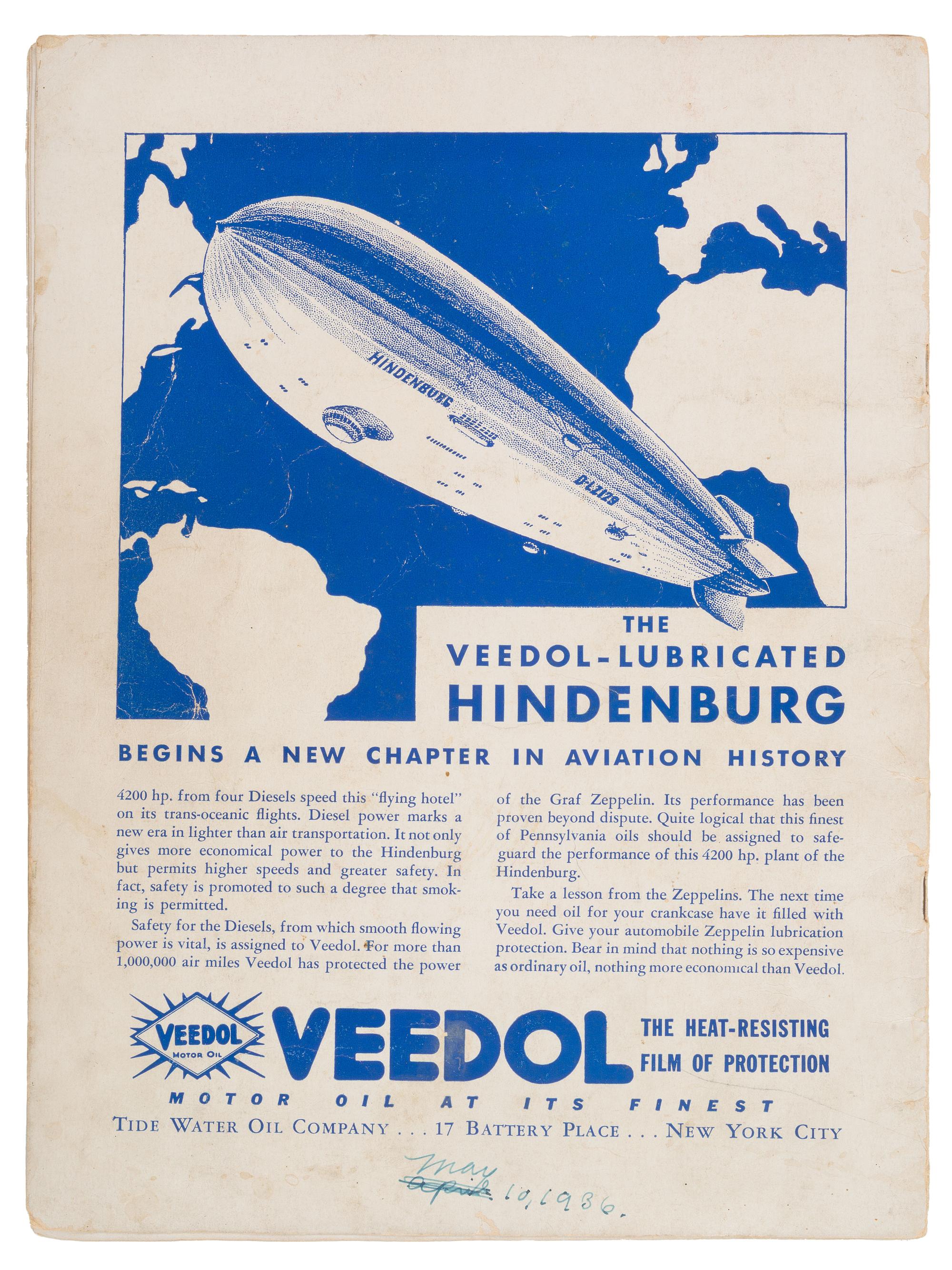 [TRANSPORTATION]. Hindenburg souvenir book signed by 5 crewmembers, including two who would die in the disaster. 1936.