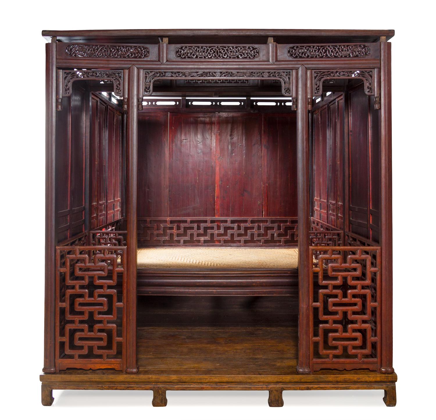 A Large Chinese Hongmu Ten-Post Canopy Bed, Babuchuang Height 97 x width 90 x depth 101 inches. — LATE QING DYNASTY