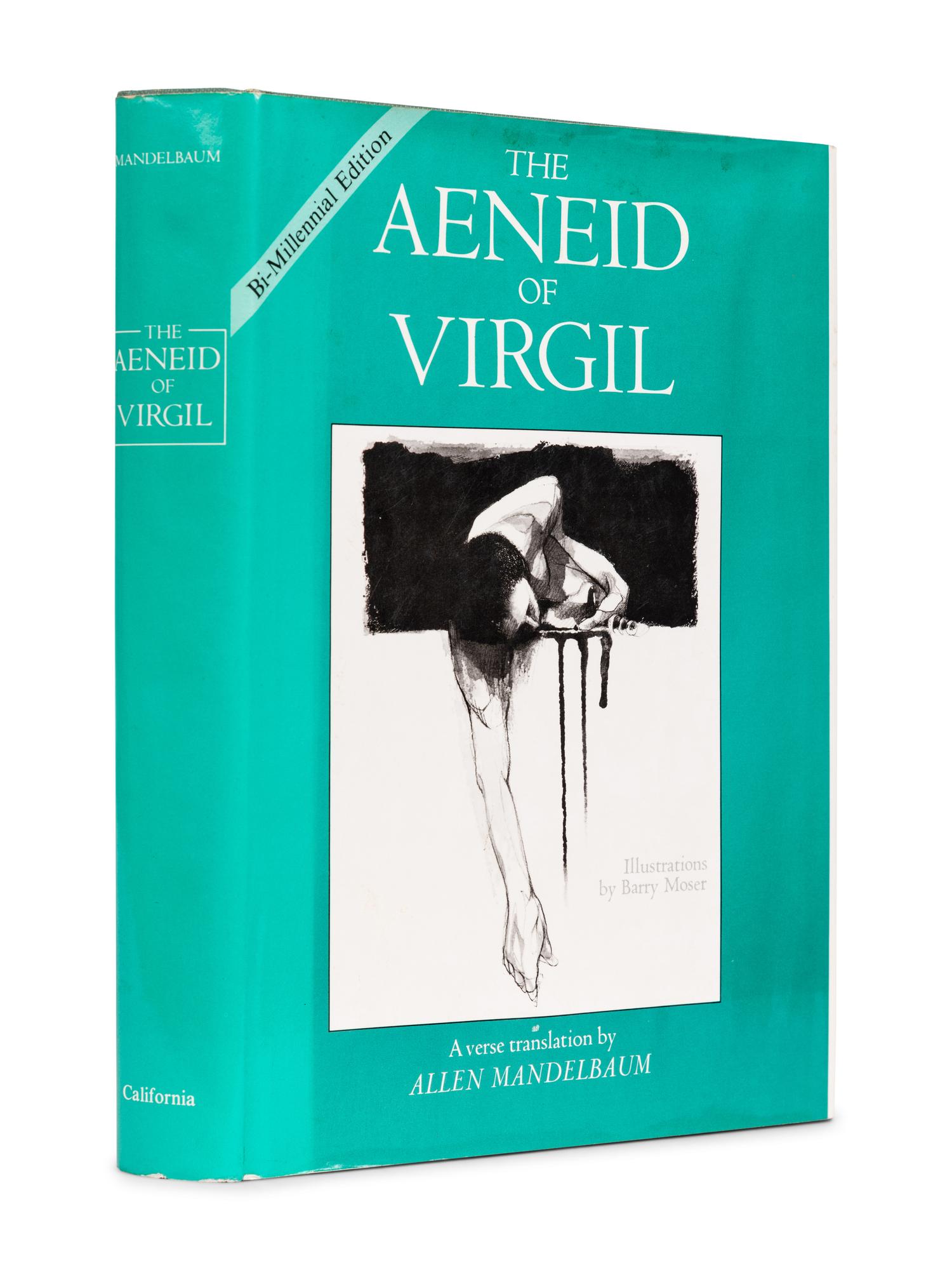 [MOSER, Barry, illustrator]. VIRGIL MARO, Publius. 9 original pen & ink with wash and pencil drawings for Allen Mandelbaum’s translation of Virgil’s Aeneid , published 1981. [ca 1980]. Each 390 x 285 mm. Each signed and dated by Moser, and with his calligraphic captions (as they appear in published edition) and annotations for the printer. Accompanied by 32 small ink rough sketches for the work, each 226 x 117 mm. With numerous captions and annotations including book and verse references.