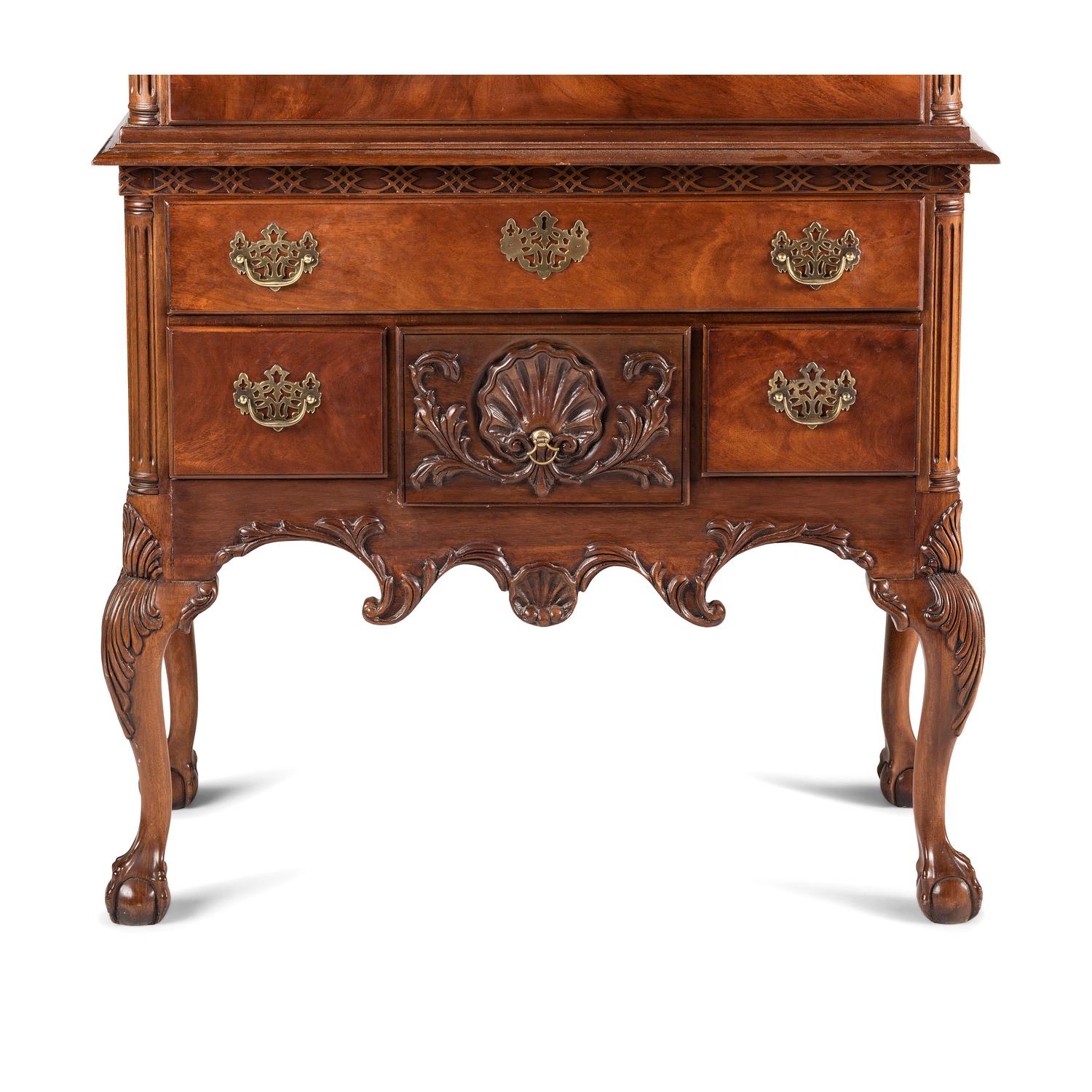A Philadelphia Chippendale Style Shell-Carved Mahogany High Boy