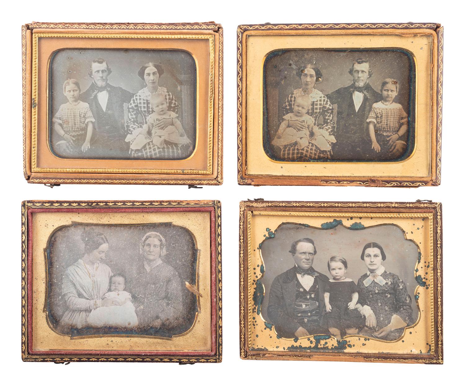 [EARLY PHOTOGRAPHY]. 10 quarter plate daguerreotype portraits of parents with children, including: