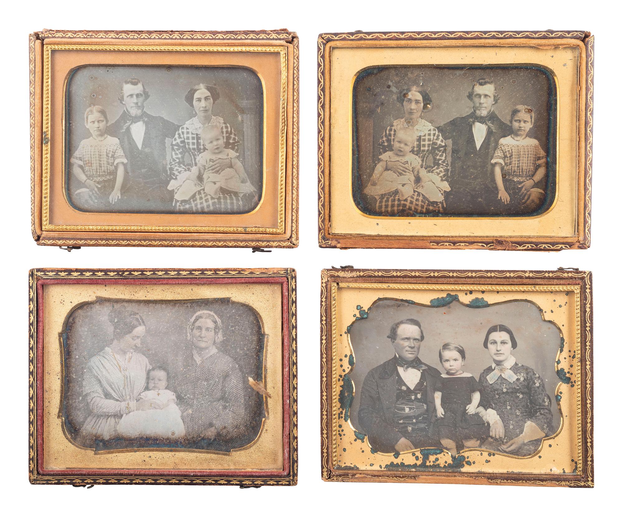 [EARLY PHOTOGRAPHY]. 10 quarter plate daguerreotype portraits of parents with children, including: