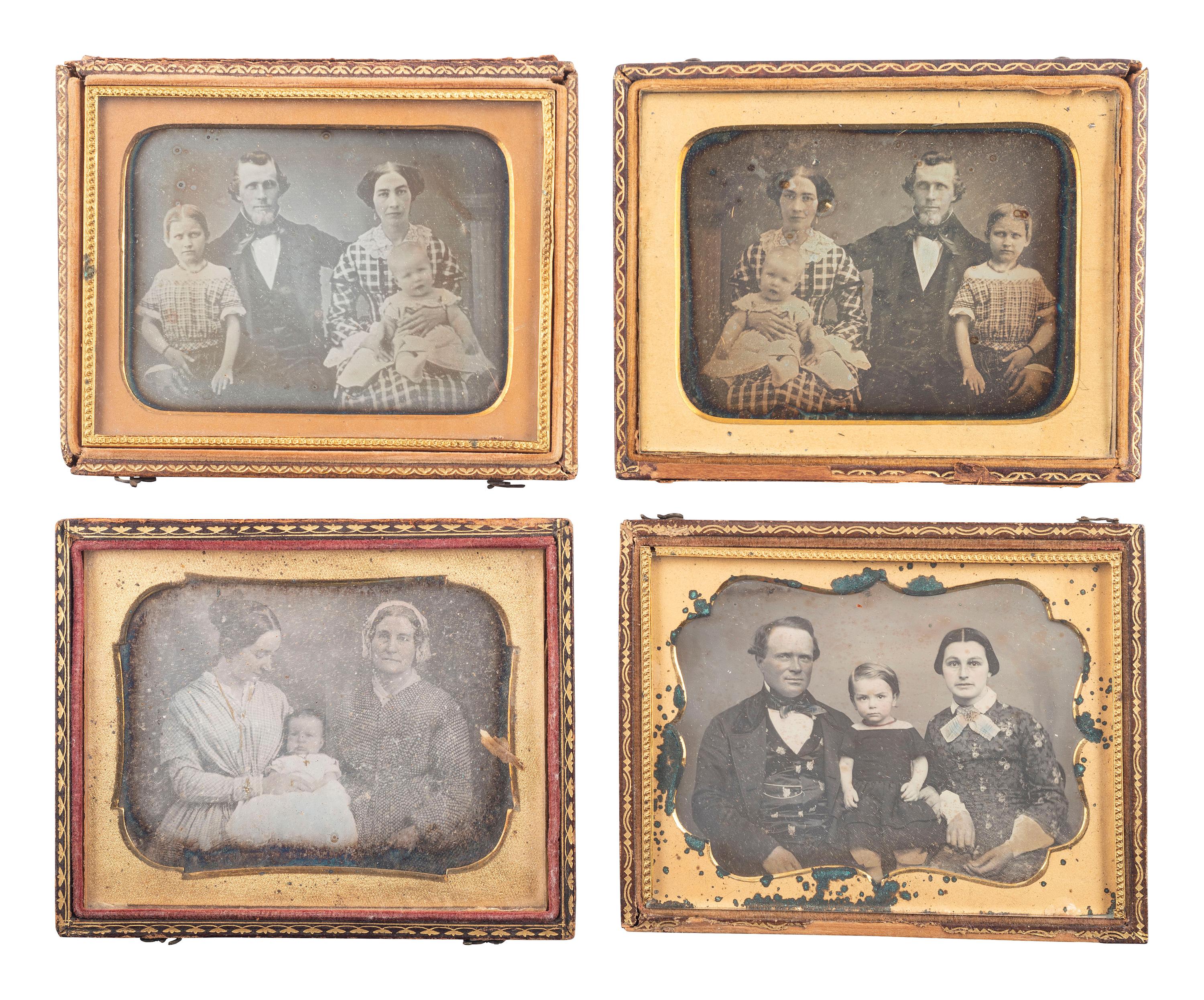 [EARLY PHOTOGRAPHY]. 10 quarter plate daguerreotype portraits of parents with children, including: