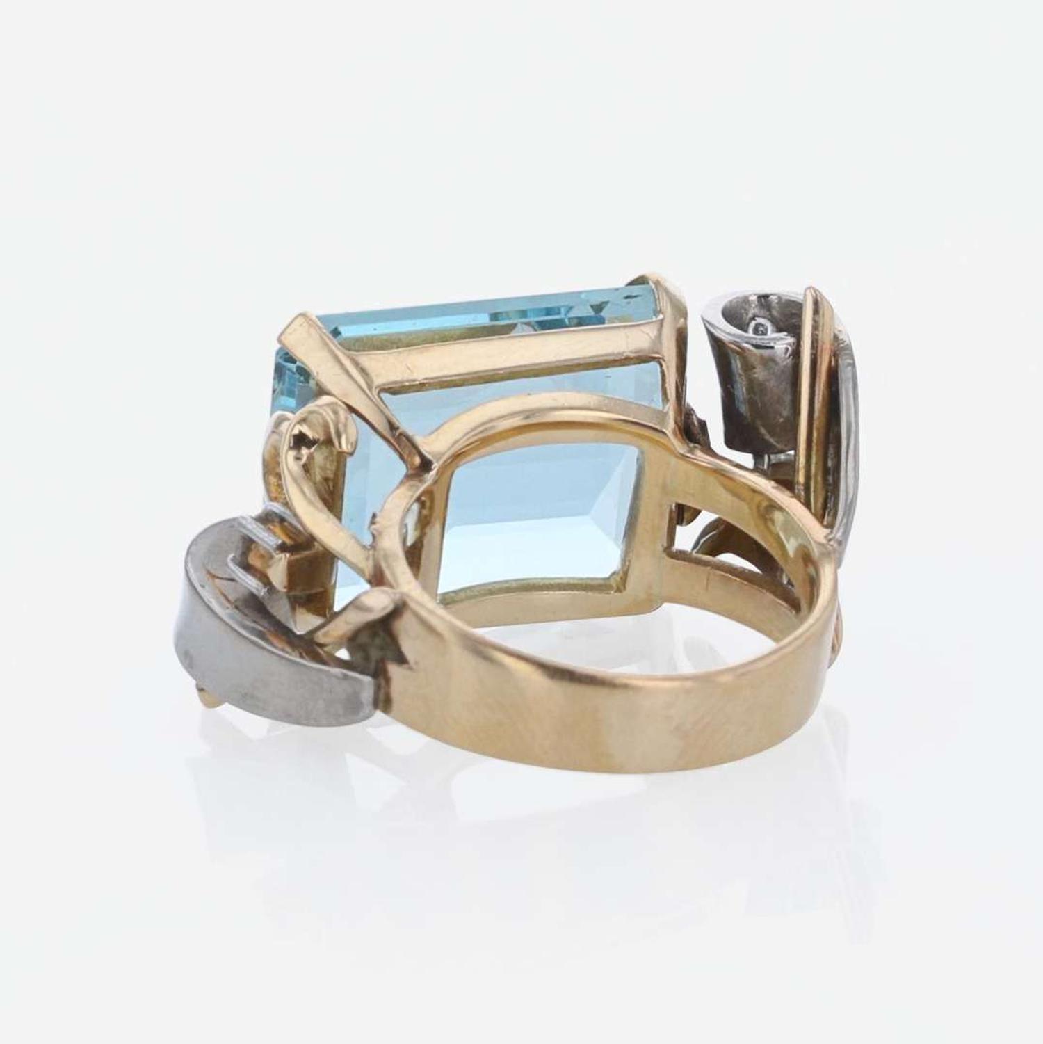 Retro Rose Gold, Diamond, and Aquamarine Ring