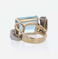Retro Rose Gold, Diamond, and Aquamarine Ring