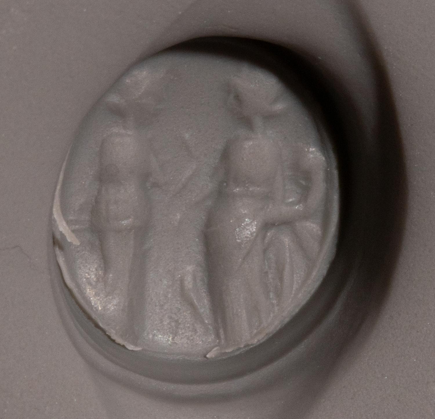 A Roman Gold and Carnelian Finger Ring with the Goddesses Ceres and Persephone