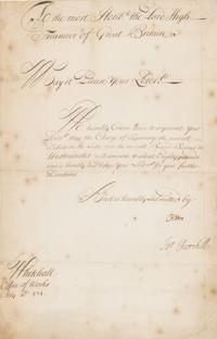 Wren, Christopher, Sir (1632-1723). Manuscript document signed ("Cr. Wren") to Sir William Wyndham, 3rd Baronet, Whitehall, 10 July 1714.
