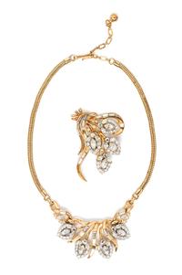 A Trifari Goldtone Rhinestone Demi Parure,