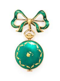 An 18 Karat Yellow Gold and Enamel Lapel Watch, Unver,