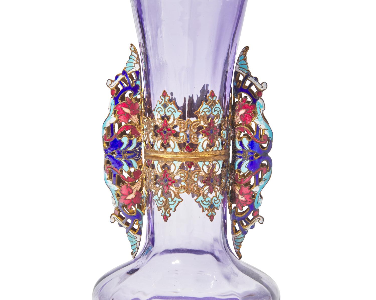 A French enameled and gilded metal-mounted amethyst glass vase, late 19th century