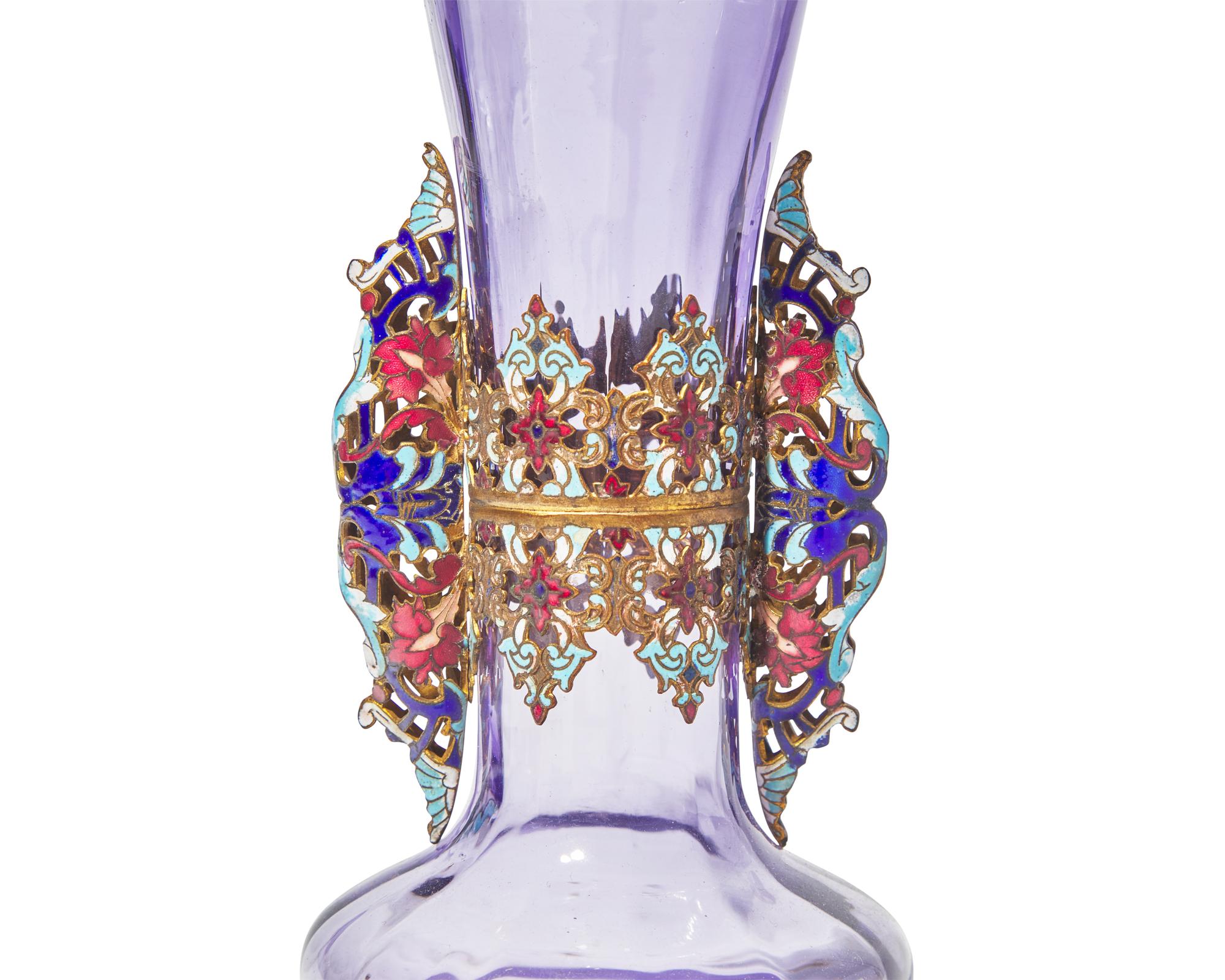 A French enameled and gilded metal-mounted amethyst glass vase, late 19th century