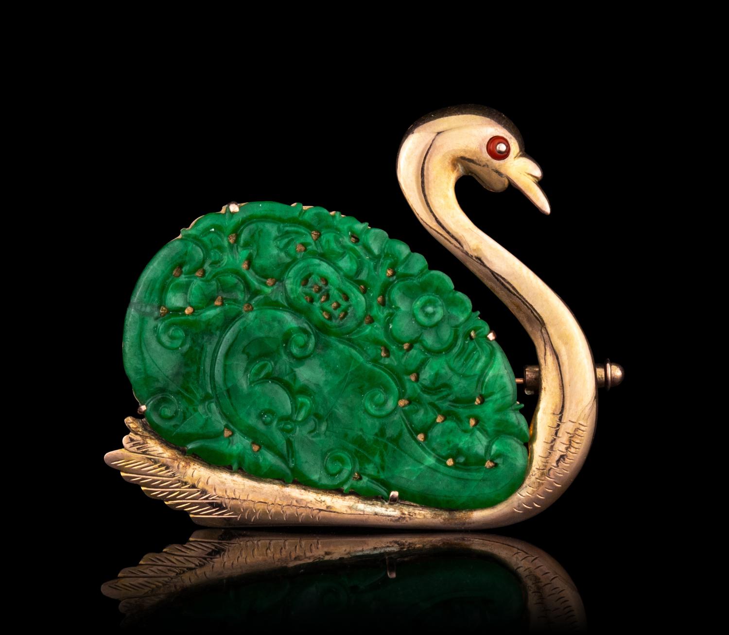 A Chinese Jadeite 'Swan' Brooch