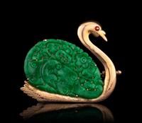 A Chinese Jadeite 'Swan' Brooch
