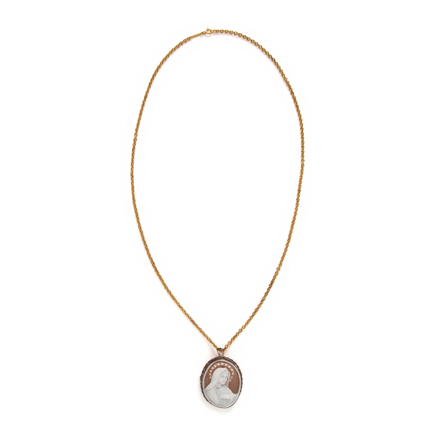 Tiffany & Co., Yellow Gold Chain with Virgin Mary Cameo Pendant