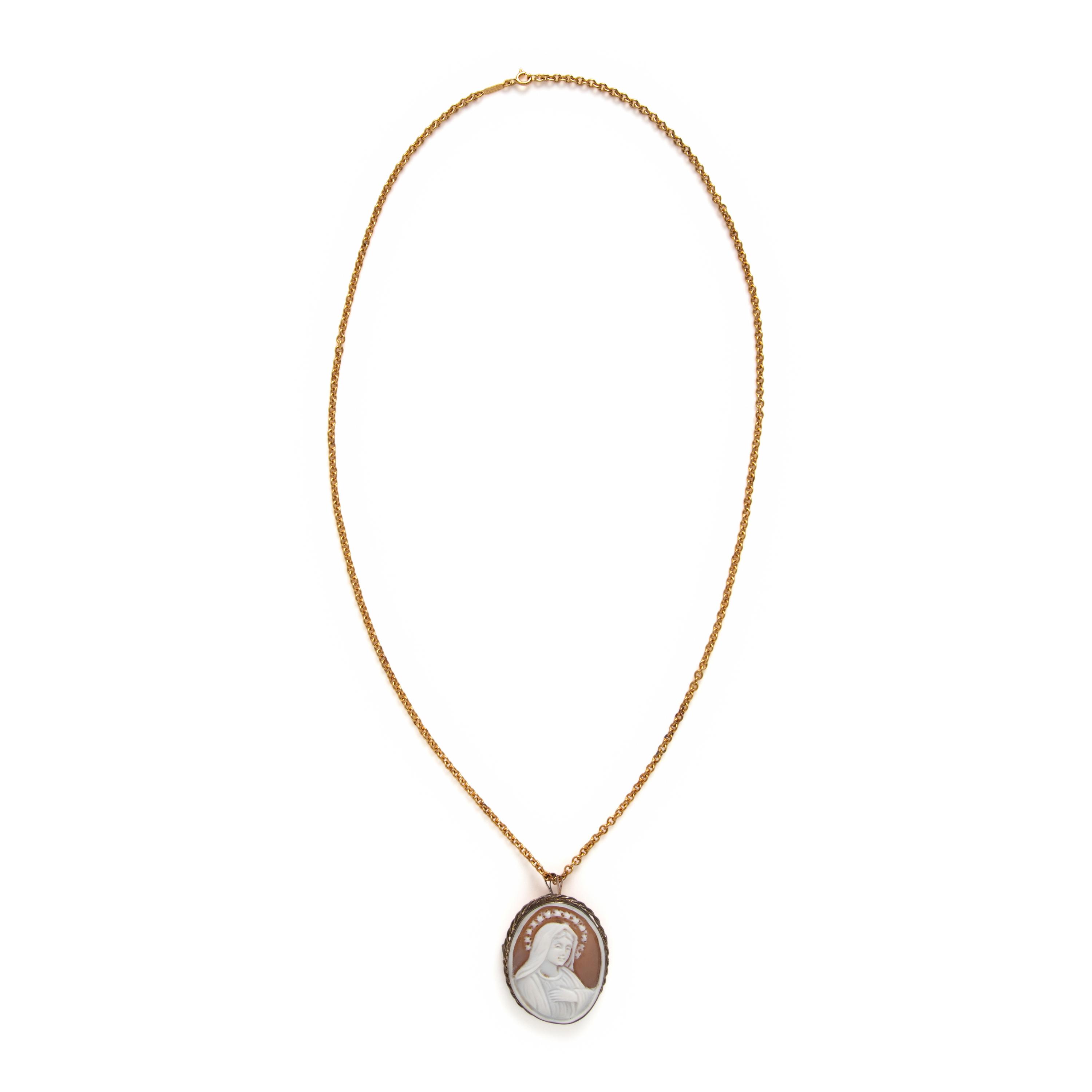Tiffany & Co., Yellow Gold Chain with Virgin Mary Cameo Pendant