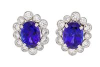 A Pair of Platinum, Tanzanite and Diamond Earclips, Van Cleef & Arpels, 6.30 dwts.