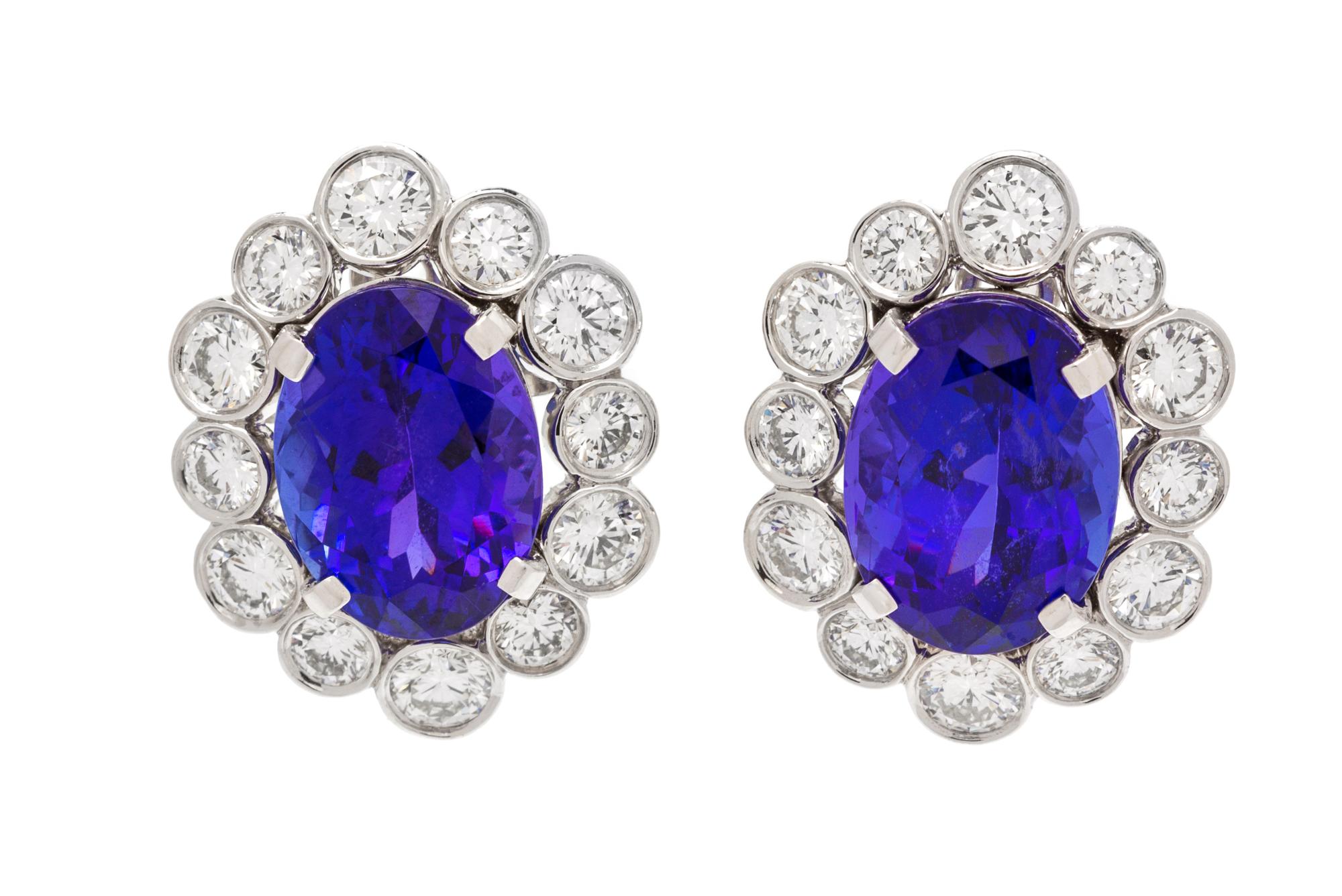A Pair of Platinum, Tanzanite and Diamond Earclips, Van Cleef & Arpels, 6.30 dwts.