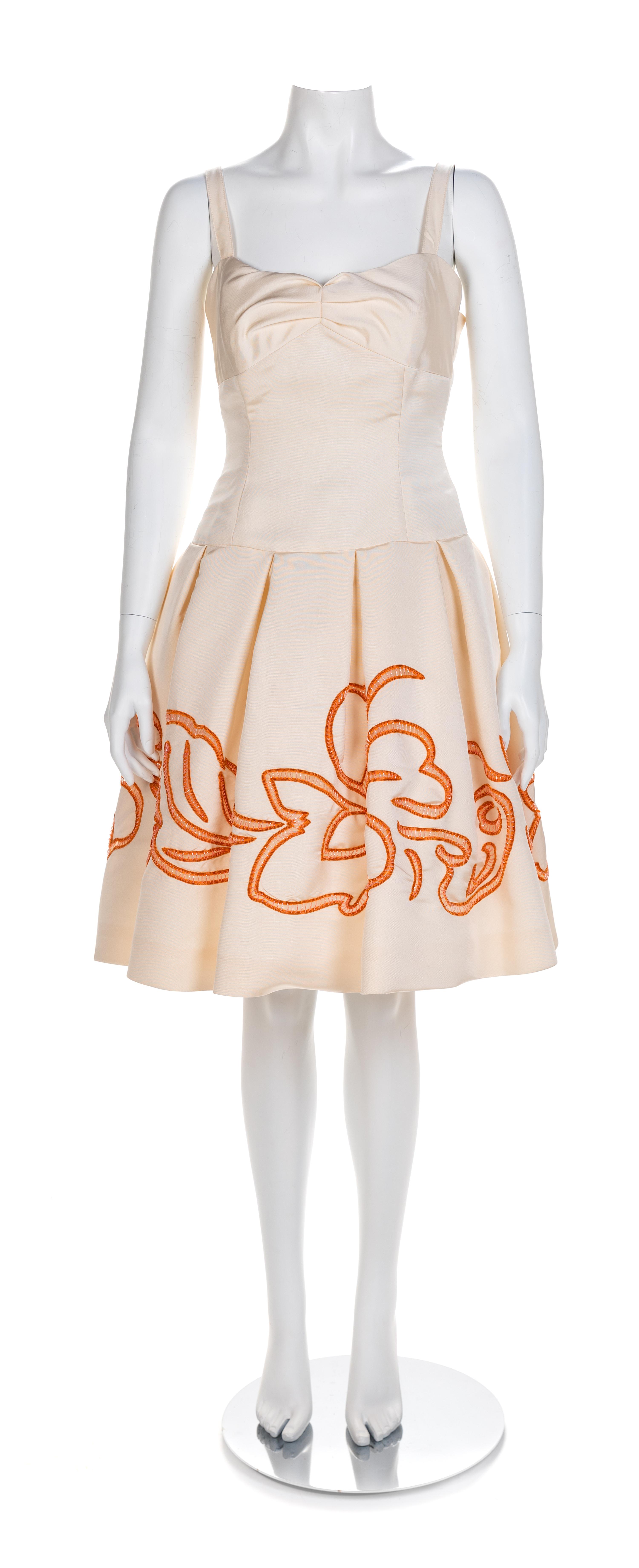 Roland Nivelias White Dress with Print and Embroidery, 1990-2000s