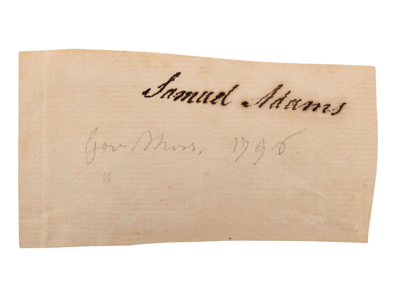 [FOUNDING FATHER]. ADAMS, Samuel (1722-1803). Clipped signature ("Samuel Adams"), n.p, n.d.