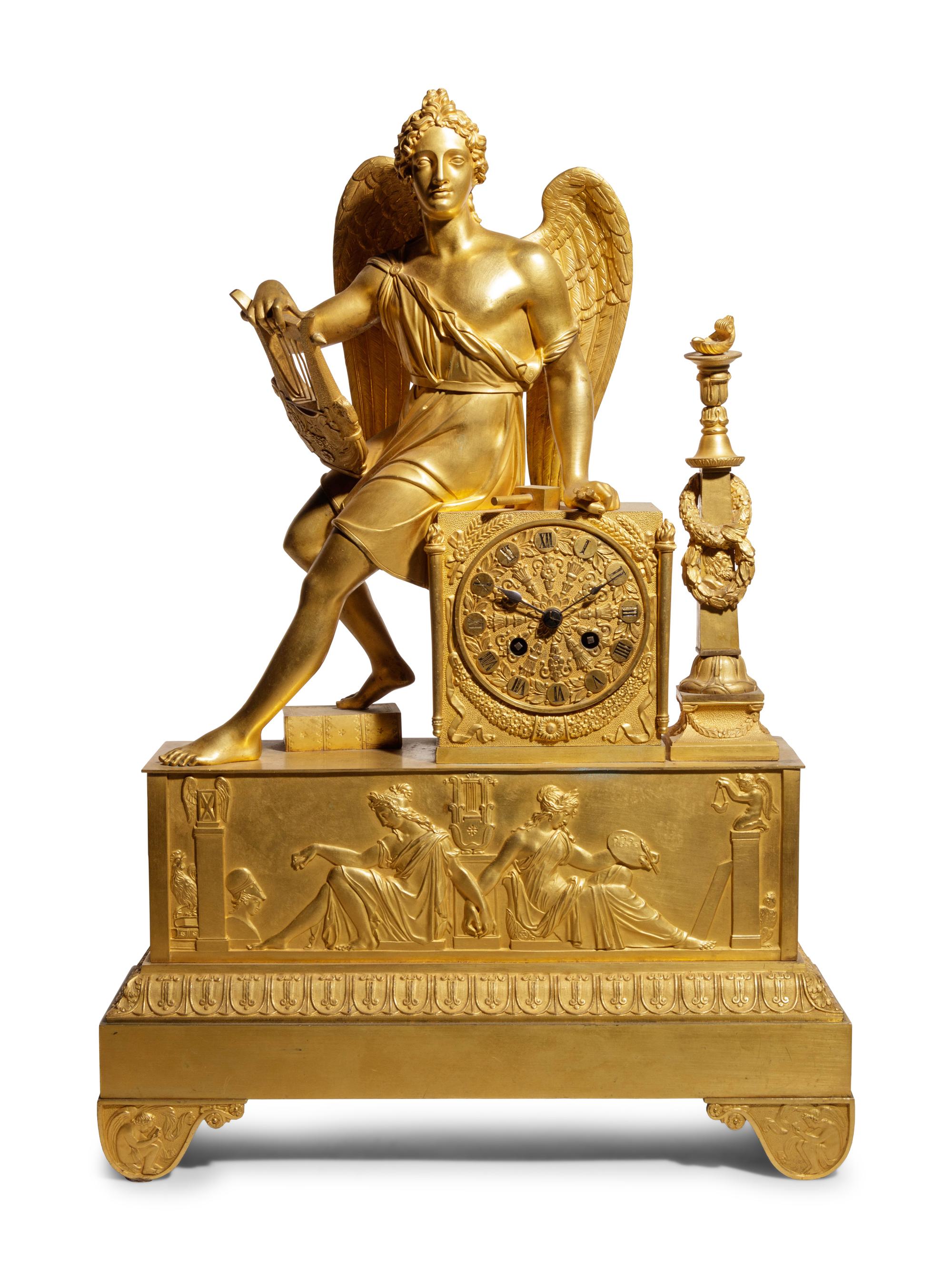 An Empire Gilt Bronze Figural Mantel Clock