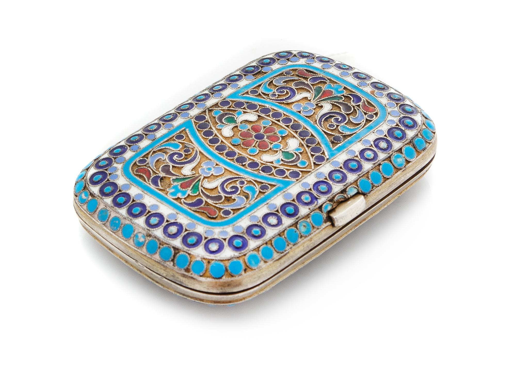 A Russian Enameled Silver Change Purse, Maker's Mark Cyrillic AS, Moscow, Late 19th/Early 20th Century, the case centered with a polych