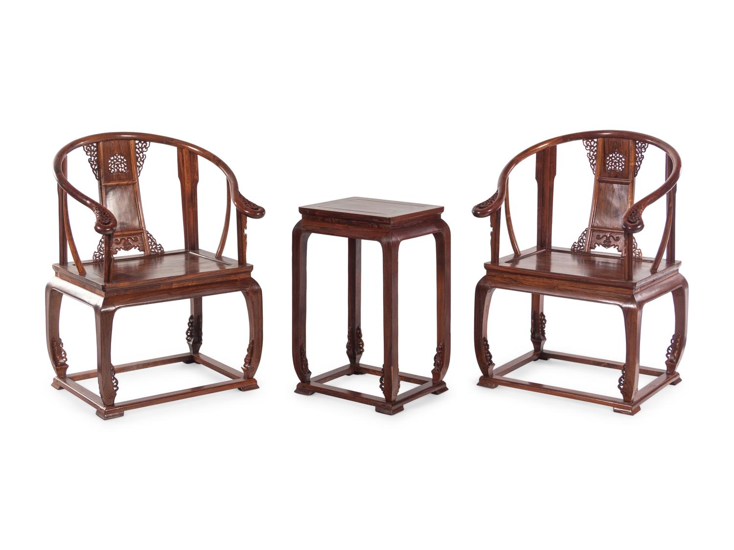 A Pair of Chinese Huanghuali Chair and Side Stand