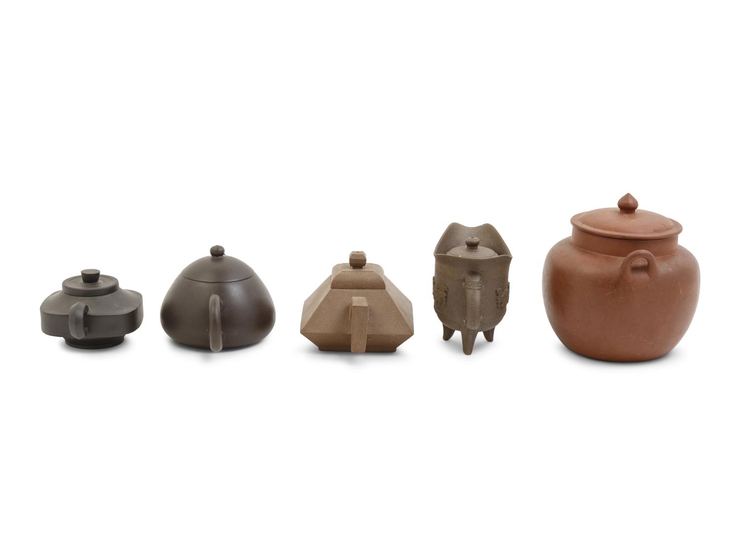 Five Chinese Yixing Zisha Pottery Teapots