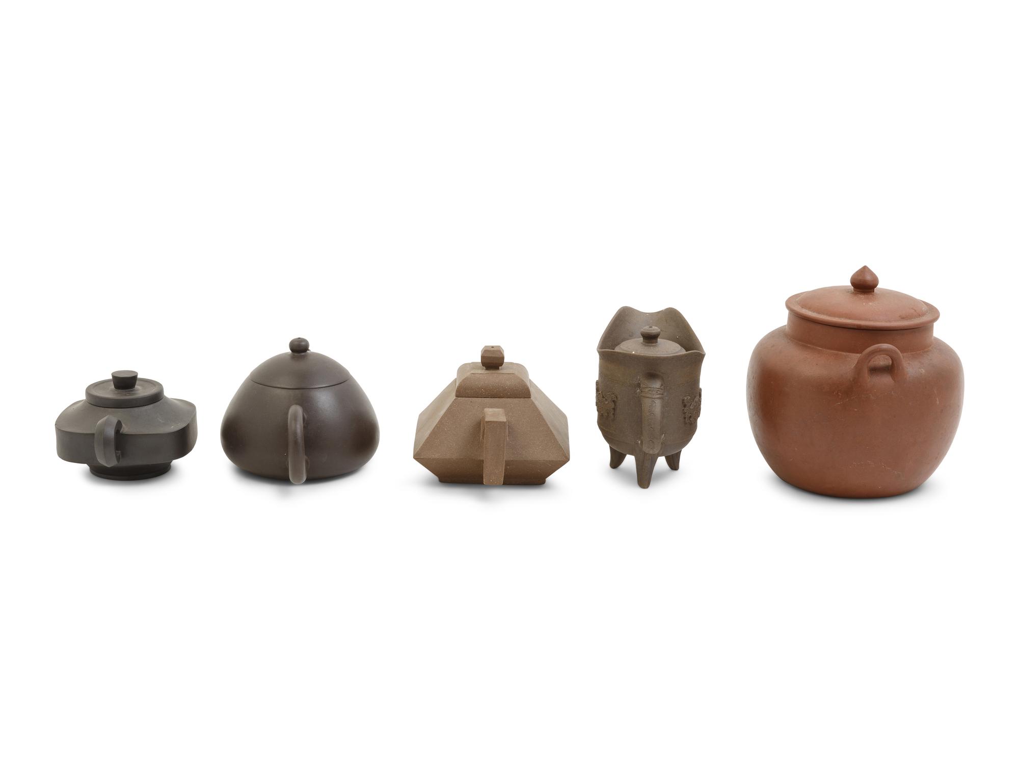 Five Chinese Yixing Zisha Pottery Teapots