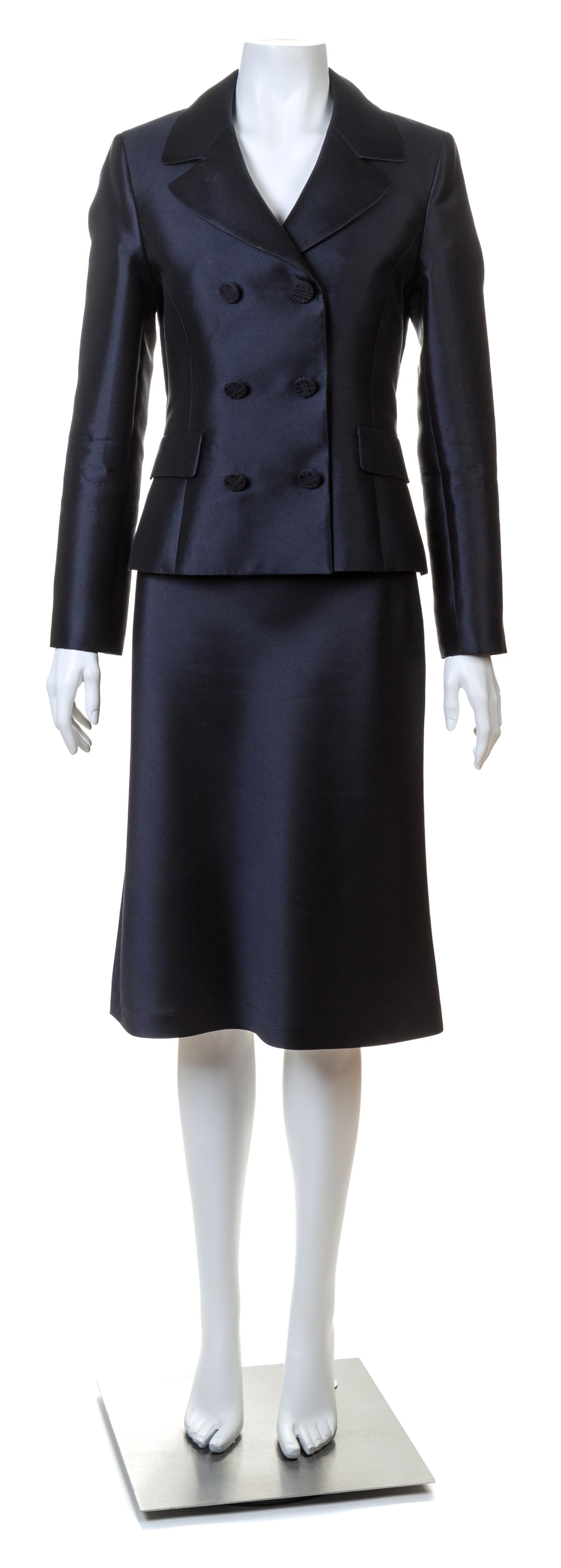 An Oleg Cassini Black Silk Skirt Suit,