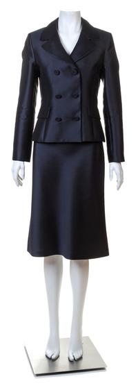 An Oleg Cassini Black Silk Skirt Suit,