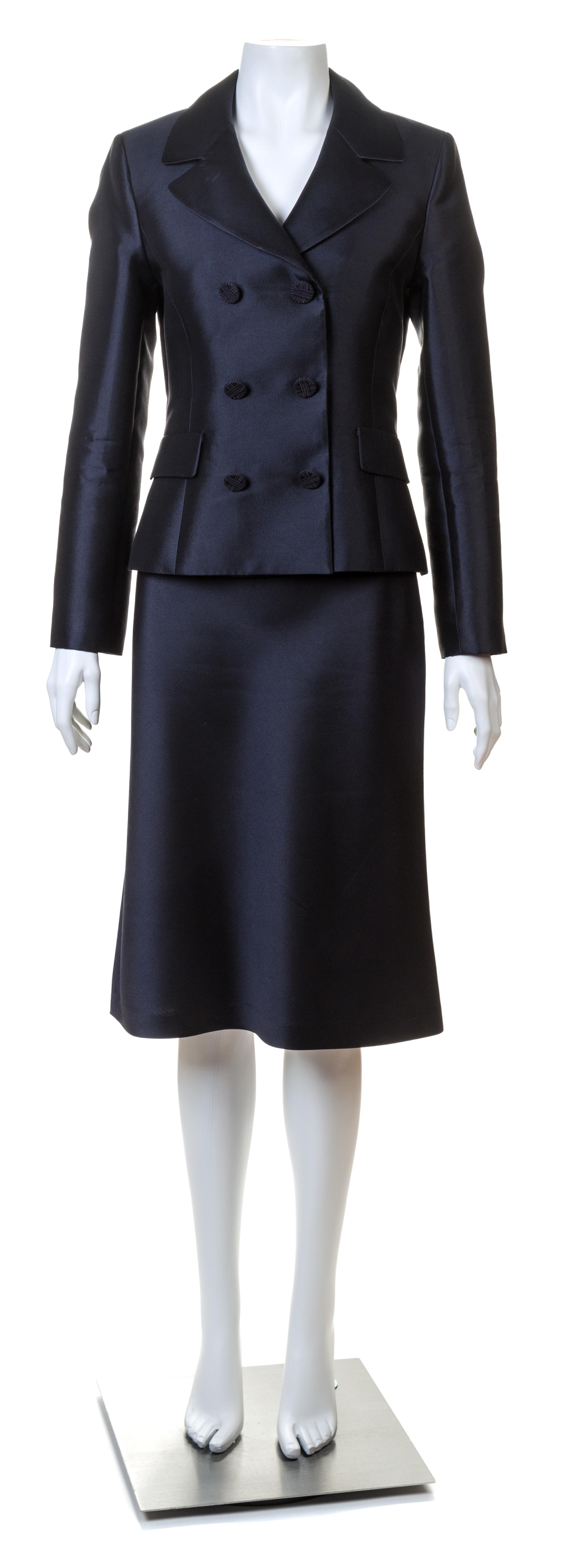An Oleg Cassini Black Silk Skirt Suit,
