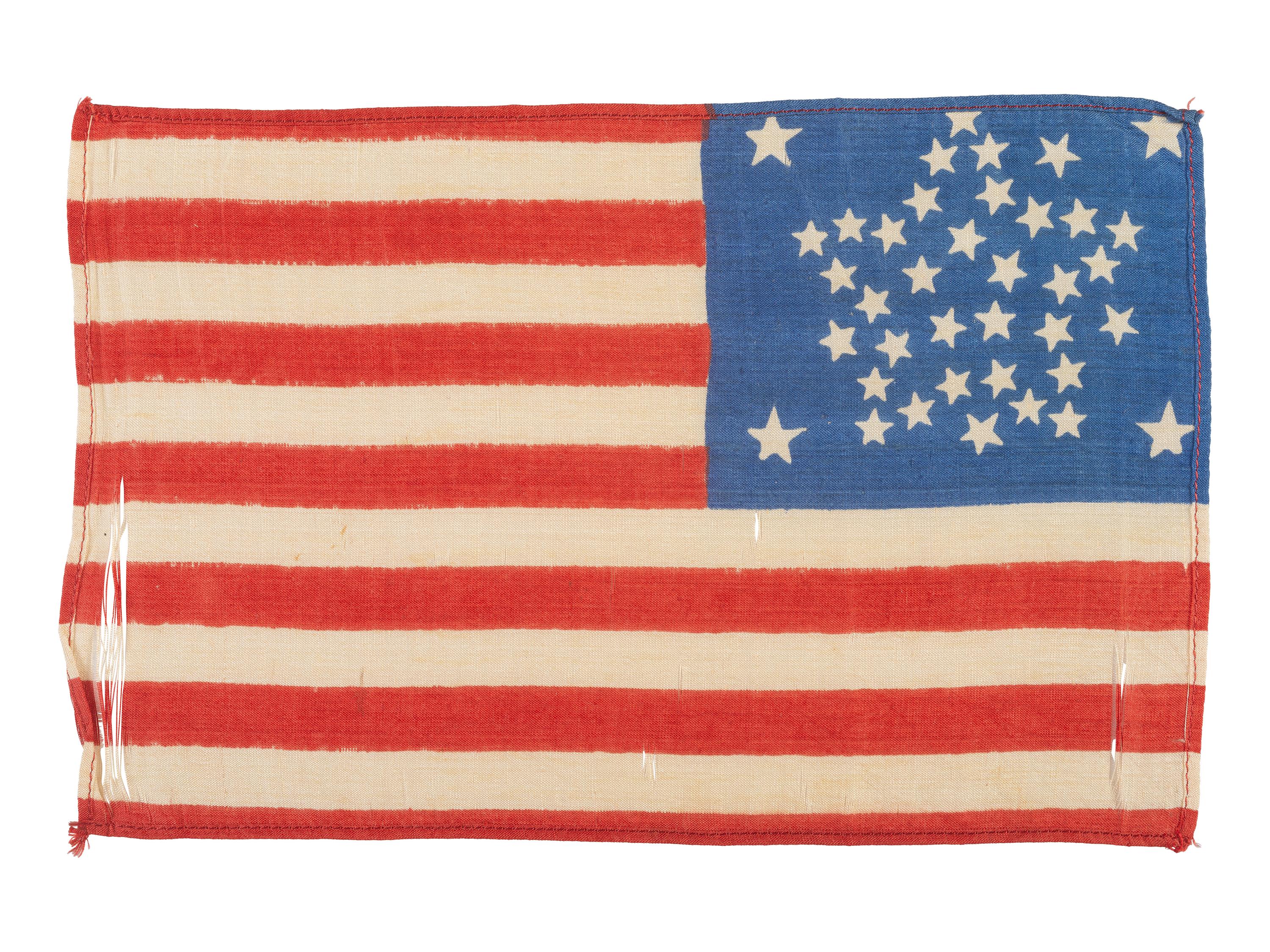 [FLAGS]. 38-star American parade flag with "Great Star" configuration. Ca 1876-1889.