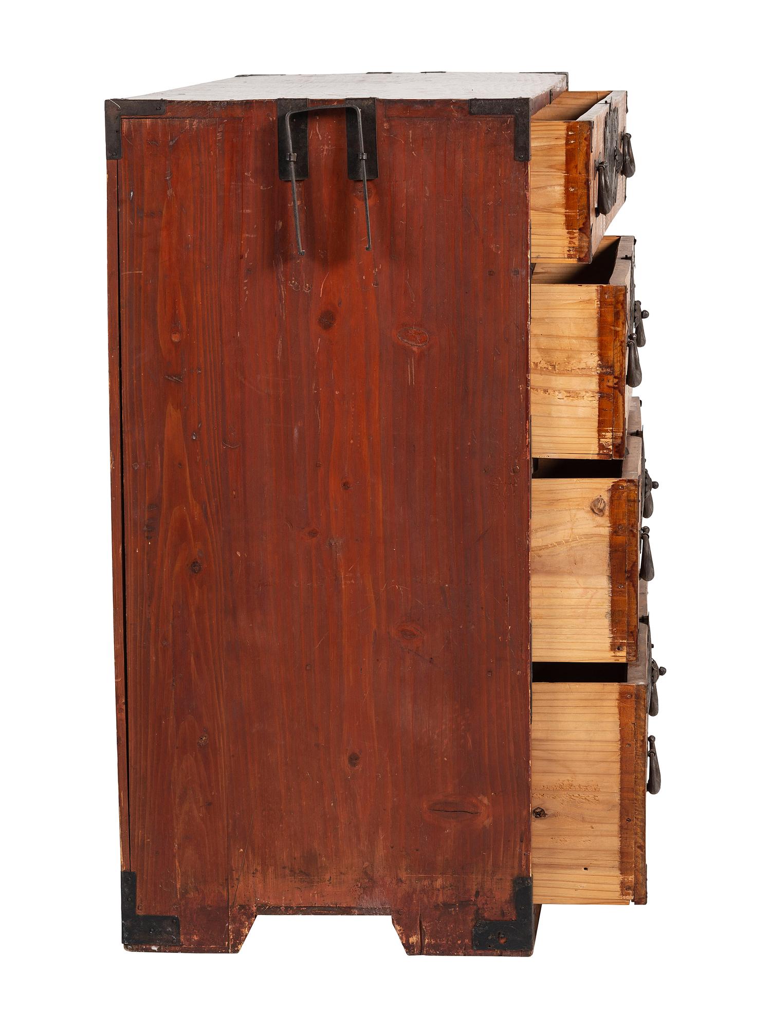 A Japanese Pressed Metal Mounted Tansu Chest