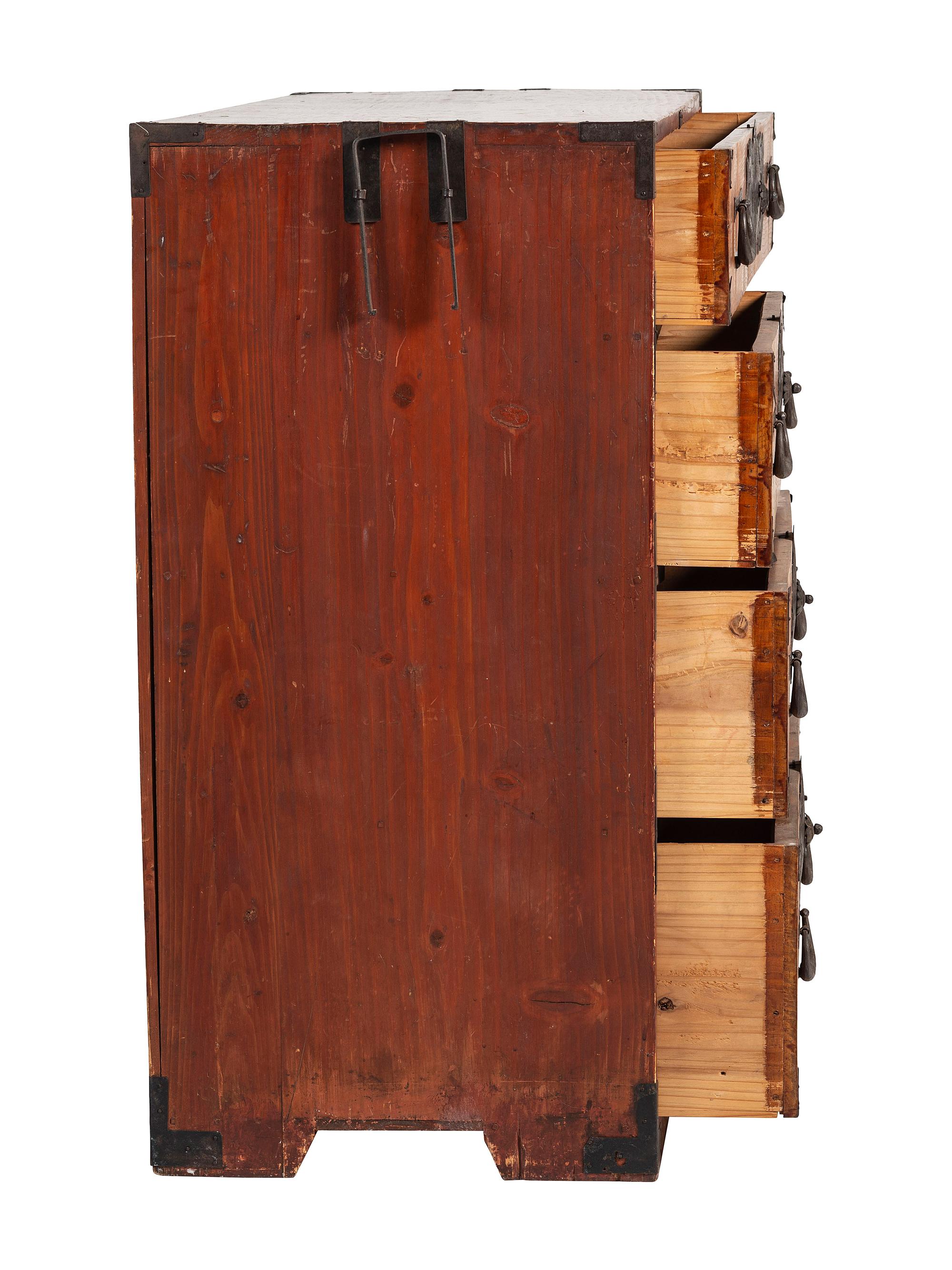 A Japanese Pressed Metal Mounted Tansu Chest