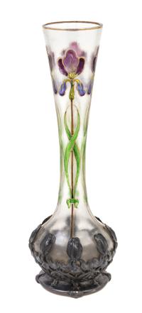 An Art Nouveau Enameled Glass Vase Height 12 3/4 inches.