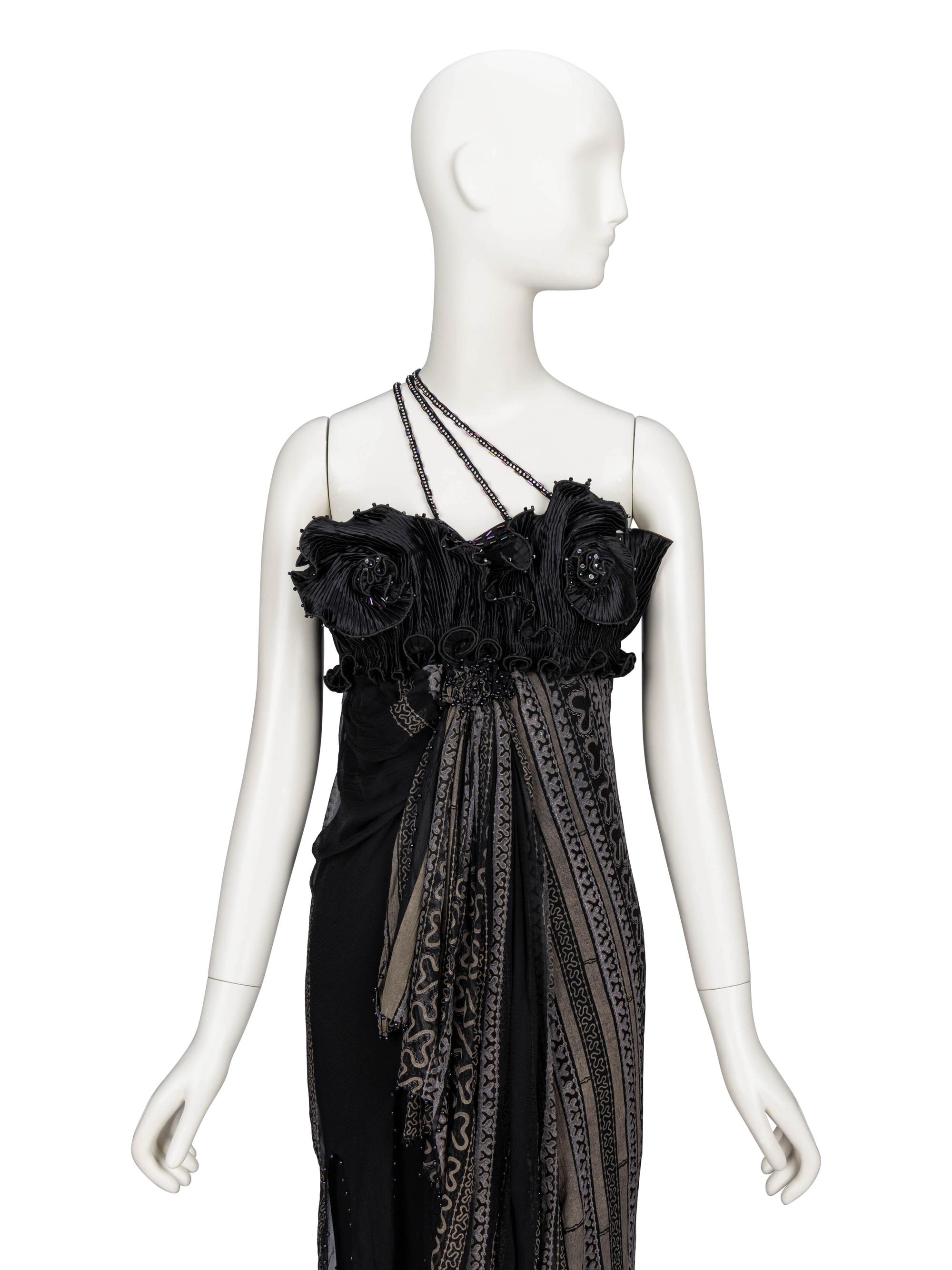 Zandra Rhodes, Black Painted Silk Evening Dress