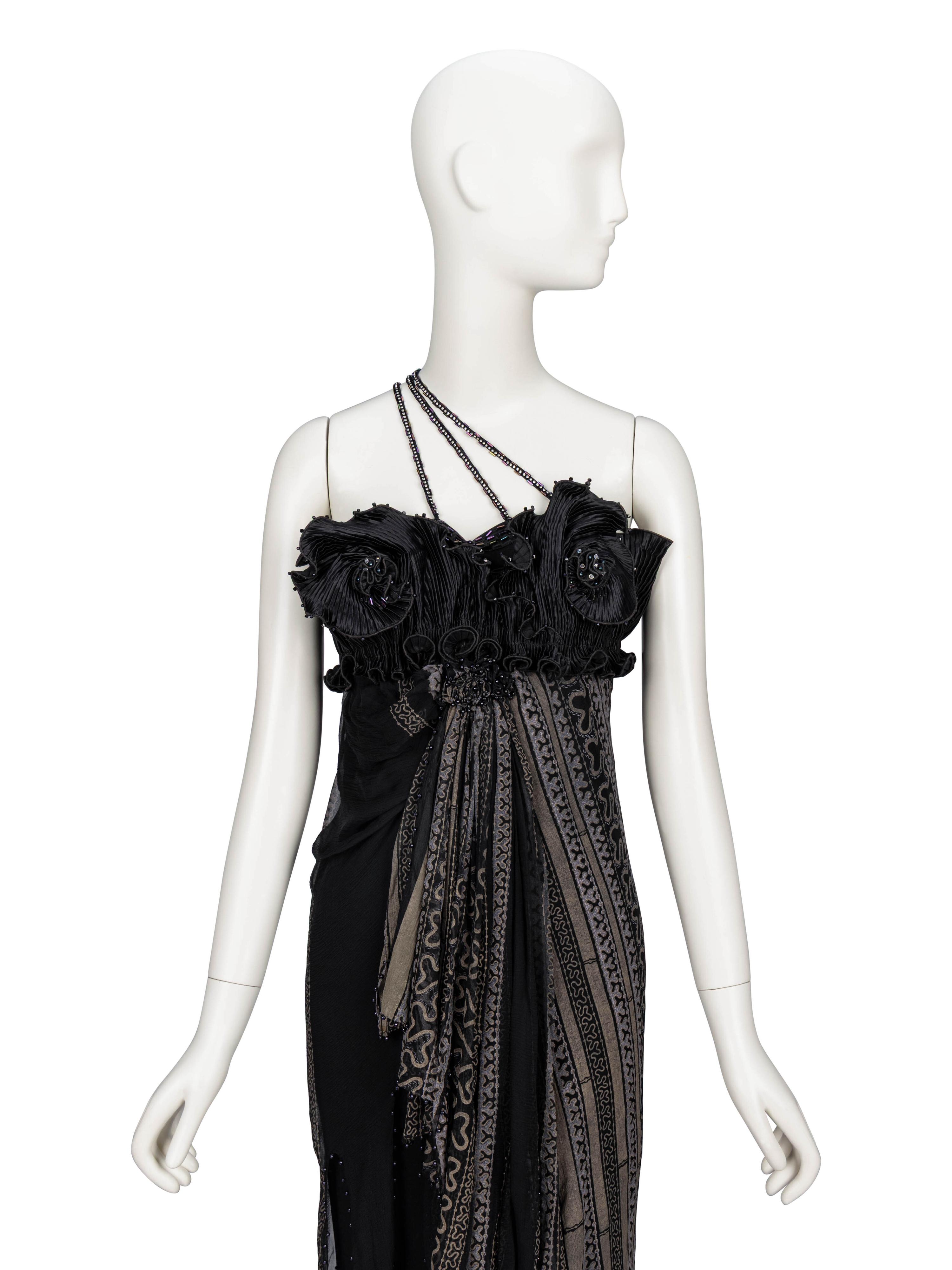 Zandra Rhodes, Black Painted Silk Evening Dress