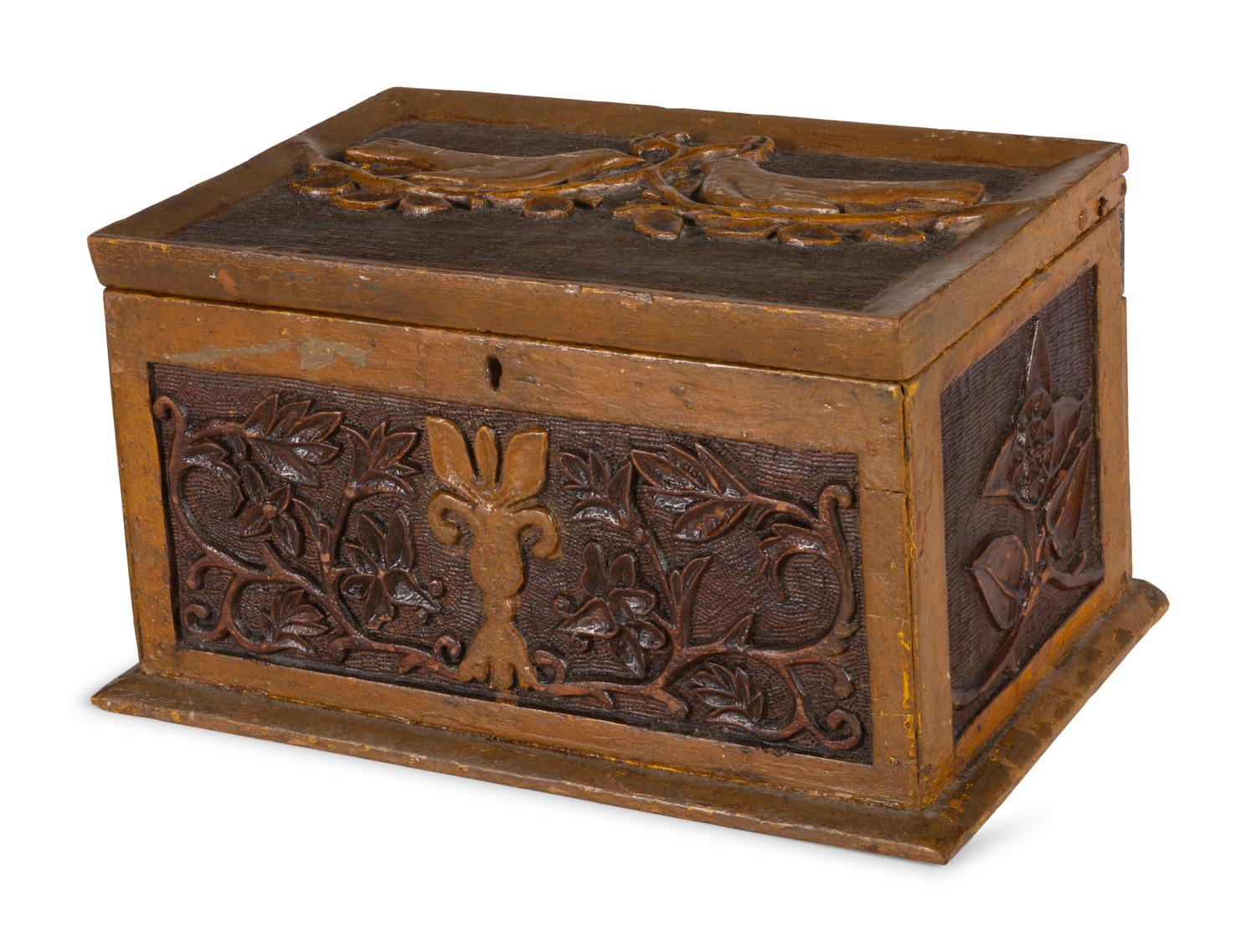 A Folk Art Carved and Painted Wood Box