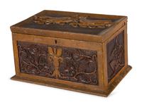 A Folk Art Carved and Painted Wood Box