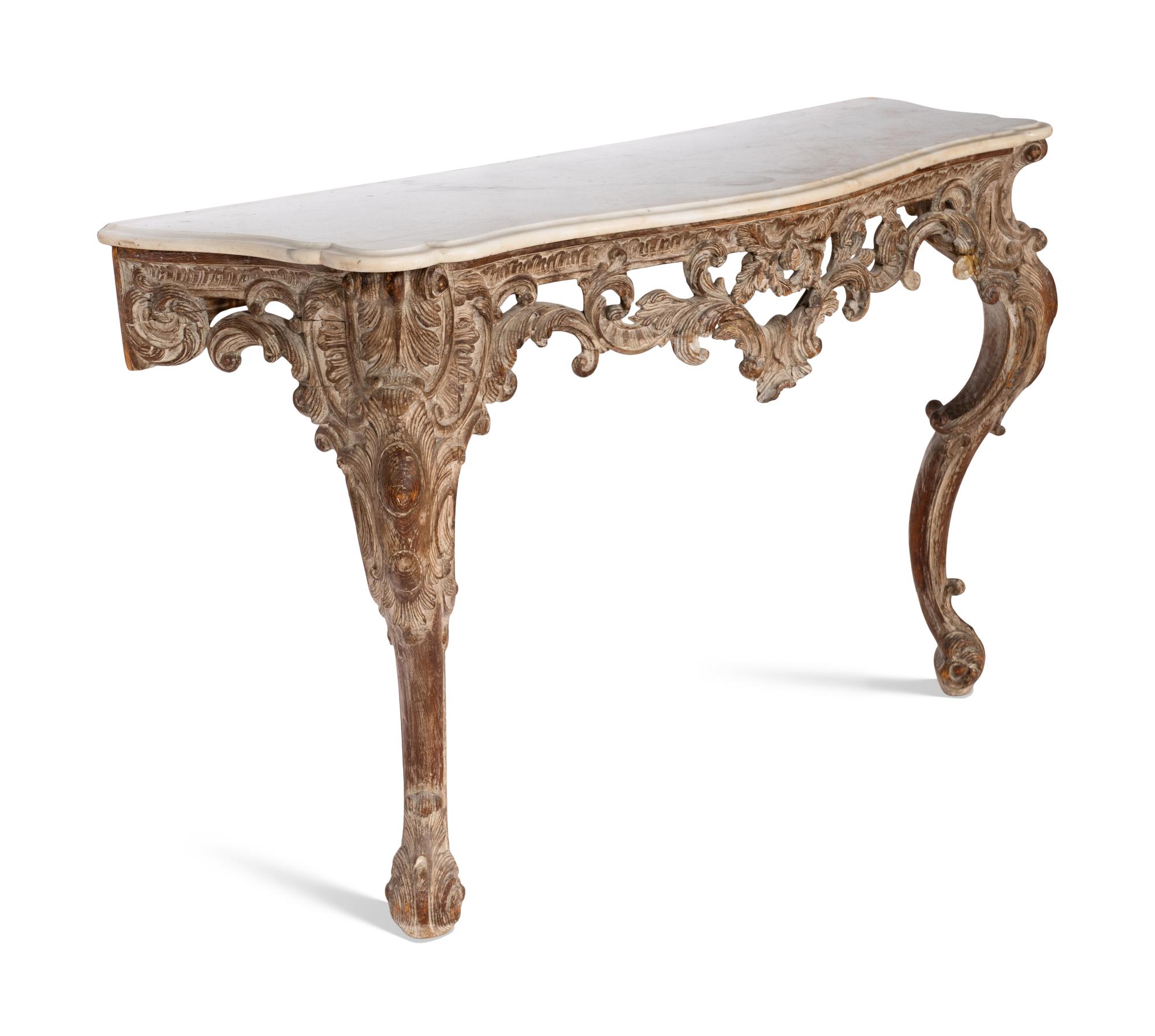 A Louis XV Cerused Oak Console with Marble Top