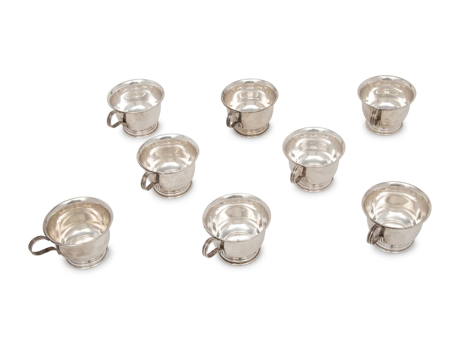 A Set of Eight American Silver Teacups