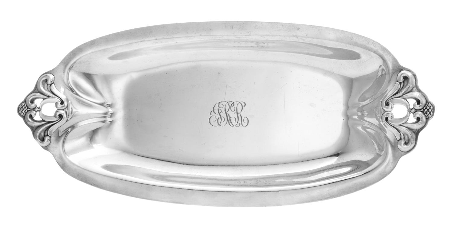An American Silver Dish, International Silver Co., Meriden, CT, in the Royal Danish pattern, the dish centered with the engraved monogr