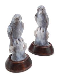 A Pair of Carved Hardstone Models of Parrots
