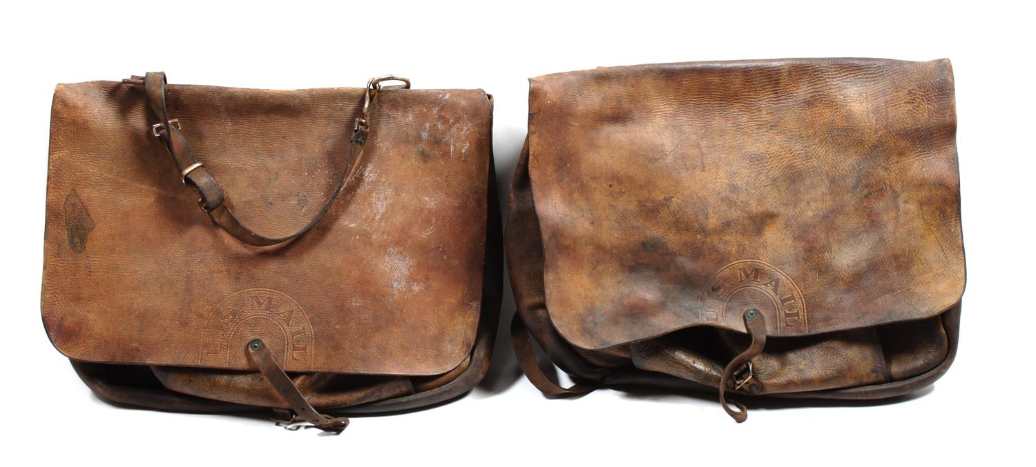Two Leather U.S. Mail Bags Height 17 x width 21 inches