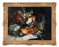 Still Life with Assorted Flowers, Fruit, and Objects d'arts on a Table